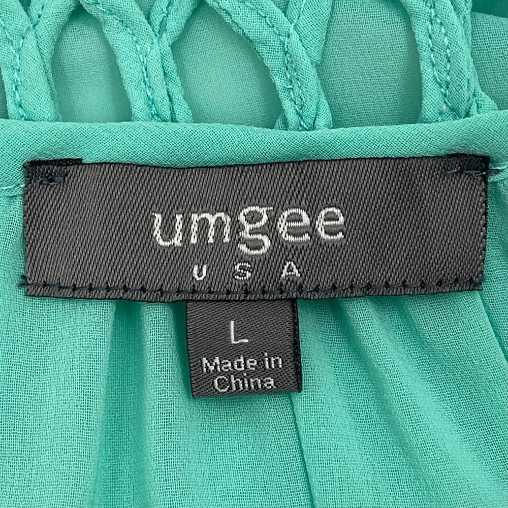 UMGEE Chiffon Crochet Turquoise Blouse Size Large - Picture 9 of 11